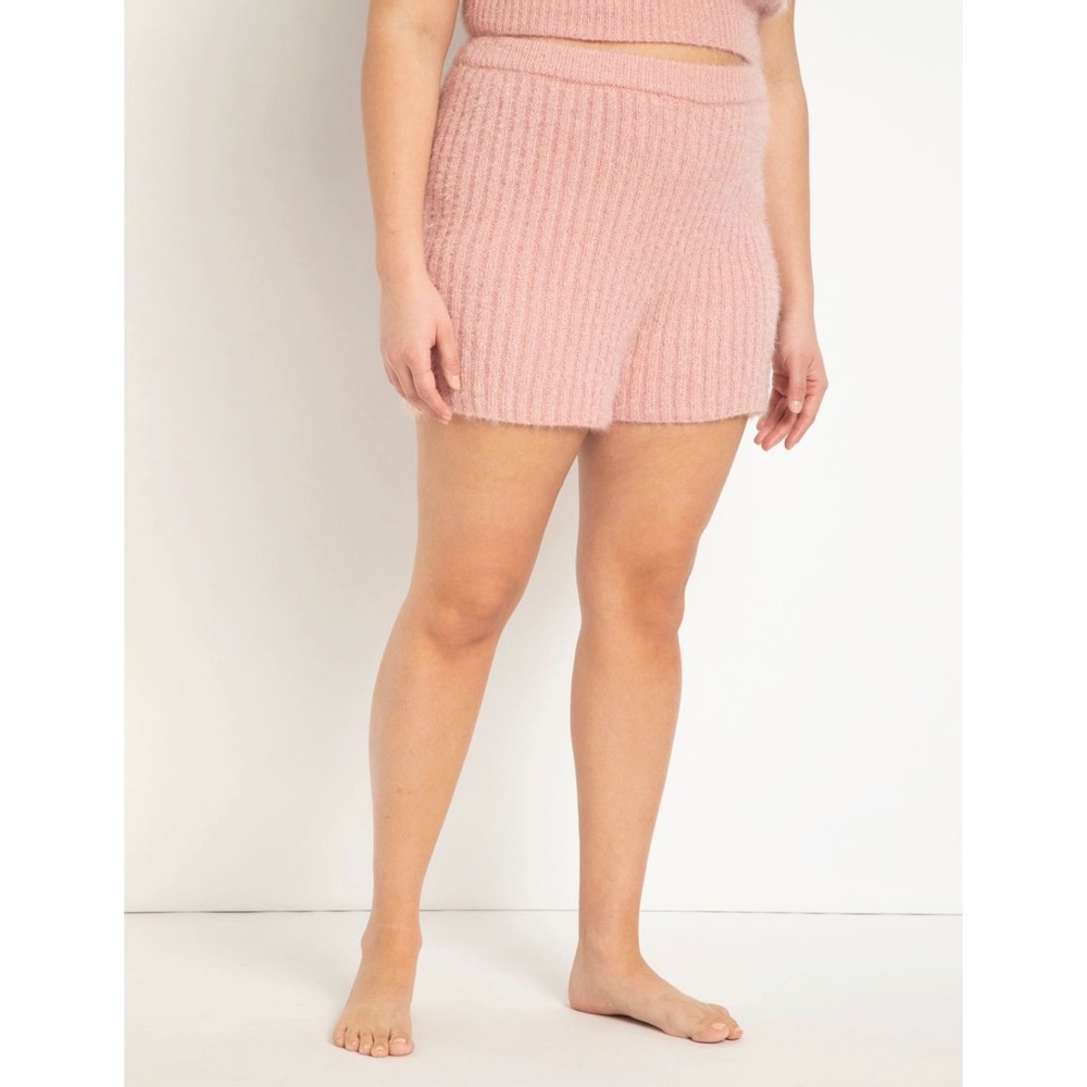 Eloquii Fuzzy Sweater Shorts in Silver Pink NWT